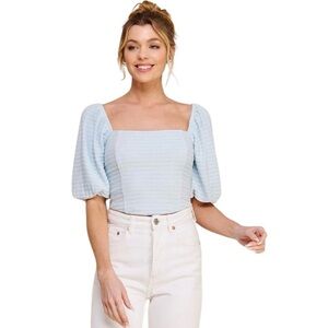 Sophie Light Blue Puff Sleeve Corset Top